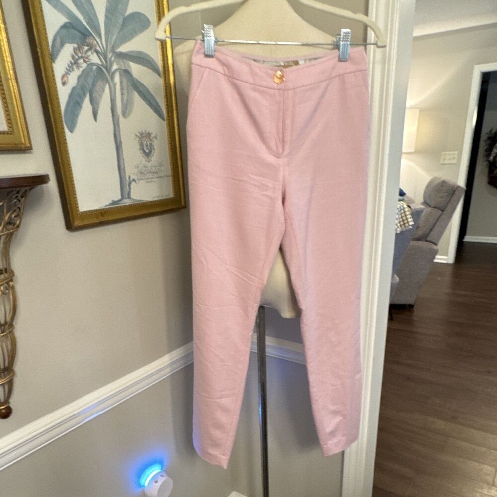 Ted Baker Women’s Pink Solid Dress Pants Flat Front Button Closure Regular